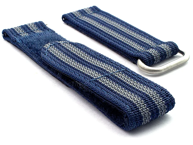 (image for) Quick Release Watch Strap Ribbed Nylon Hook & Loop TP Navy Blue/Grey (5) 20mm