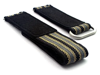 (image for) Quick Release Watch Strap Ribbed Nylon Hook & Loop TP Black/Beige/Grey (9) 20mm (1)