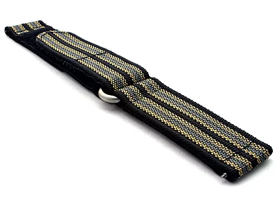 (image for) Quick Release Watch Strap Ribbed Nylon Hook & Loop TP Black/Beige/Grey (9) 20mm (2)