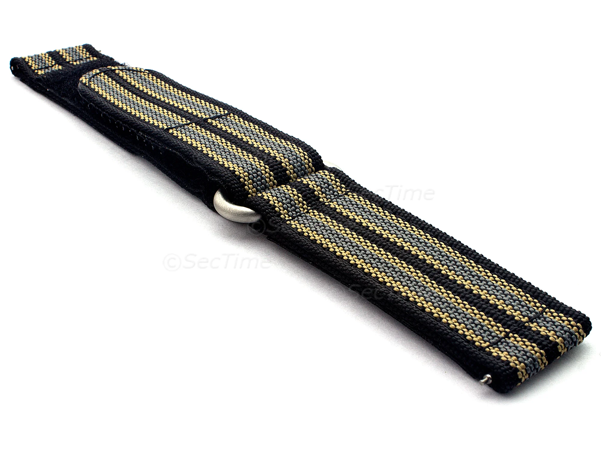 (image for) Quick Release Watch Strap Ribbed Nylon Hook & Loop TP Black/Beige/Grey (9) 20mm (2)