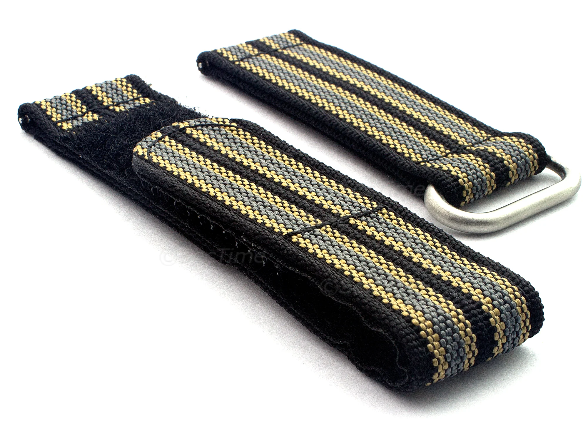 (image for) Quick Release Watch Strap Ribbed Nylon Hook & Loop TP Black/Beige/Grey (9) 20mm