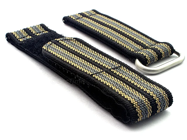 (image for) Quick Release Watch Strap Ribbed Nylon Hook & Loop TP Black/Beige/Grey (9) 20mm