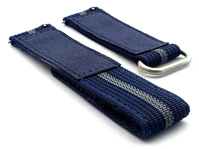 (image for) Quick Release Watch Strap Ribbed Nylon Hook & Loop TP Navy Blue/Grey (3) 20mm (1)
