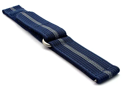 (image for) Quick Release Watch Strap Ribbed Nylon Hook & Loop TP Navy Blue/Grey (3) 20mm (2)