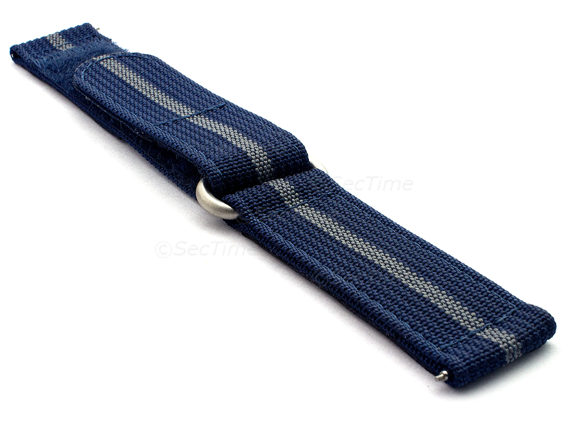 (image for) Quick Release Watch Strap Ribbed Nylon Hook & Loop TP Navy Blue/Grey (3) 20mm (2)