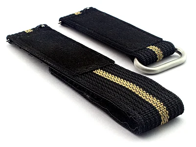 (image for) Quick Release Watch Strap Ribbed Nylon Hook & Loop TP Black/Beige (3) 20mm (1)