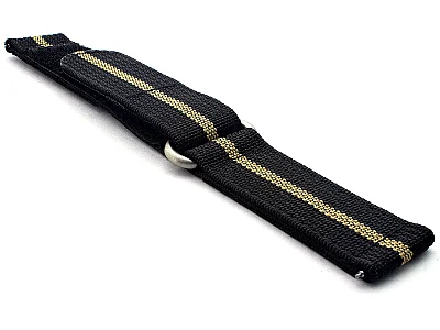 (image for) Quick Release Watch Strap Ribbed Nylon Hook & Loop TP Black/Beige (3) 20mm (2)