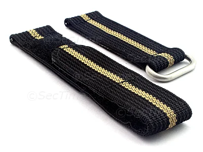 (image for) Quick Release Watch Strap Ribbed Nylon Hook & Loop TP Black/Beige (3) 22mm
