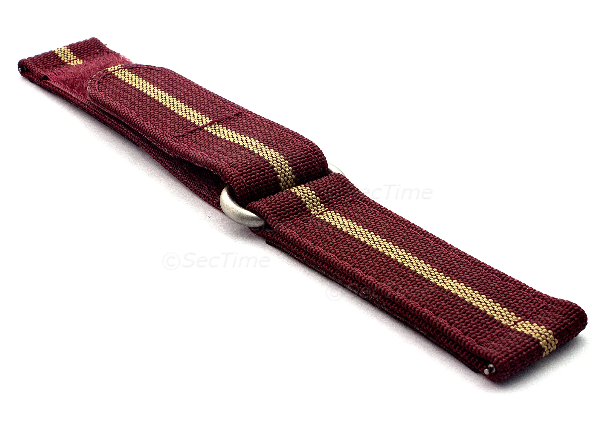 (image for) Quick Release Watch Strap Ribbed Nylon Hook & Loop TP Maroon/Beige (3) 20mm (2)