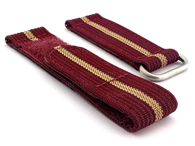 (image for) Quick Release Watch Strap Ribbed Nylon Hook & Loop TP Maroon/Beige (3) 20mm