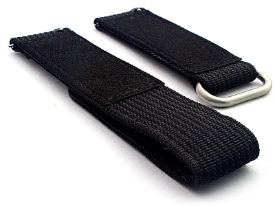 (image for) Quick Release Watch Strap Ribbed Nylon Hook & Loop TP Black 20mm (1)