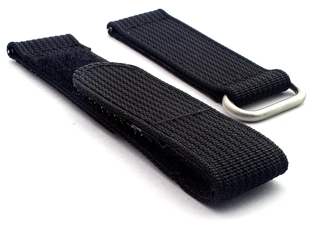(image for) Quick Release Watch Strap Ribbed Nylon Hook & Loop TP Black 20mm