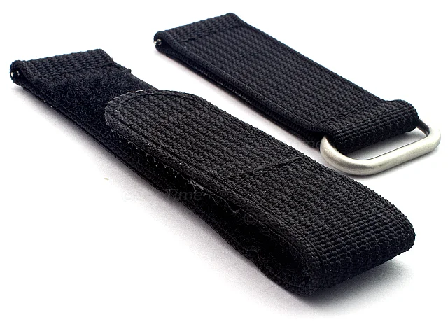 (image for) Quick Release Watch Strap Ribbed Nylon Hook & Loop TP Black 20mm