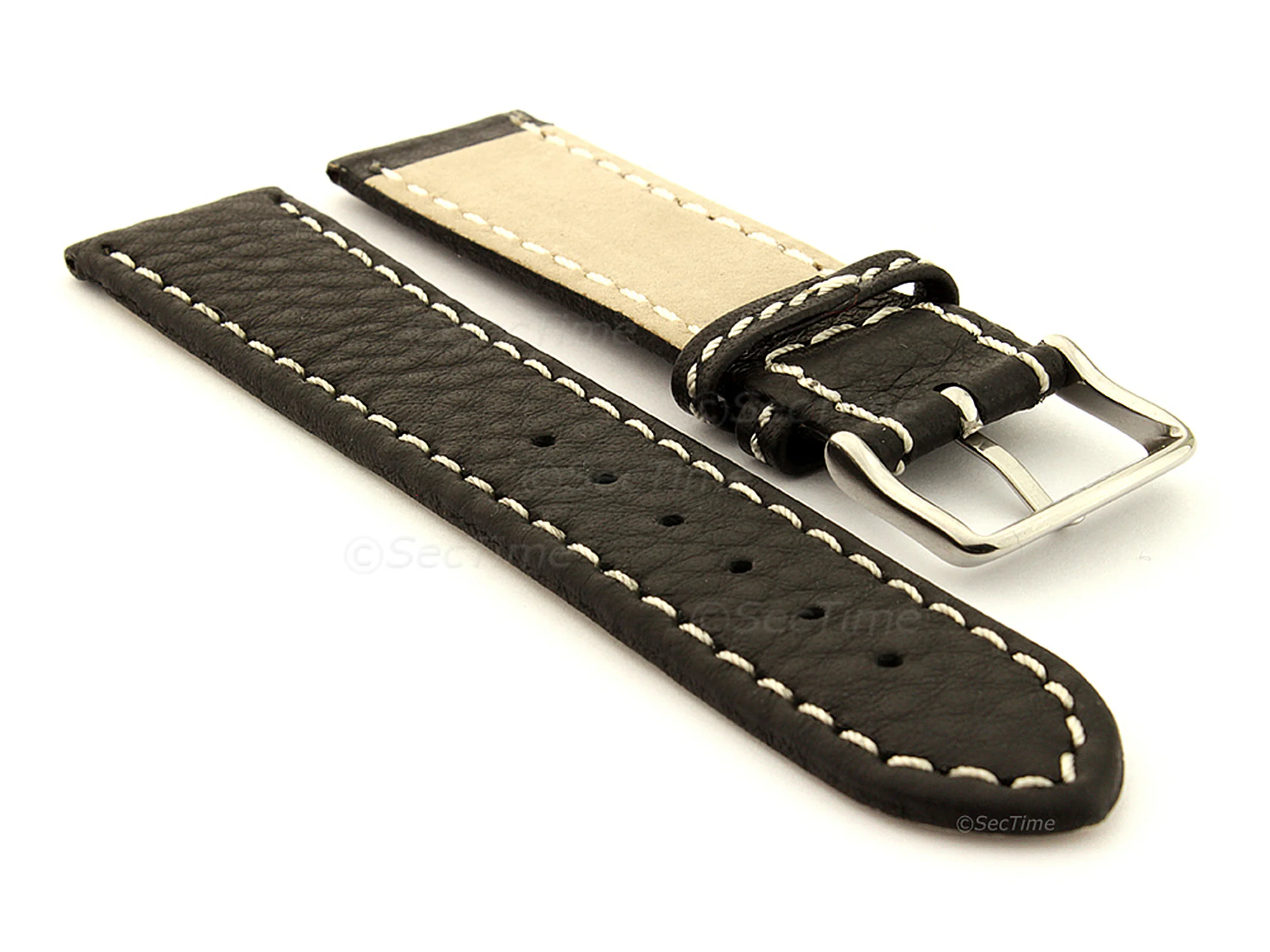 (image for) Leather Watch Band Kana Black / White 20mm (1)
