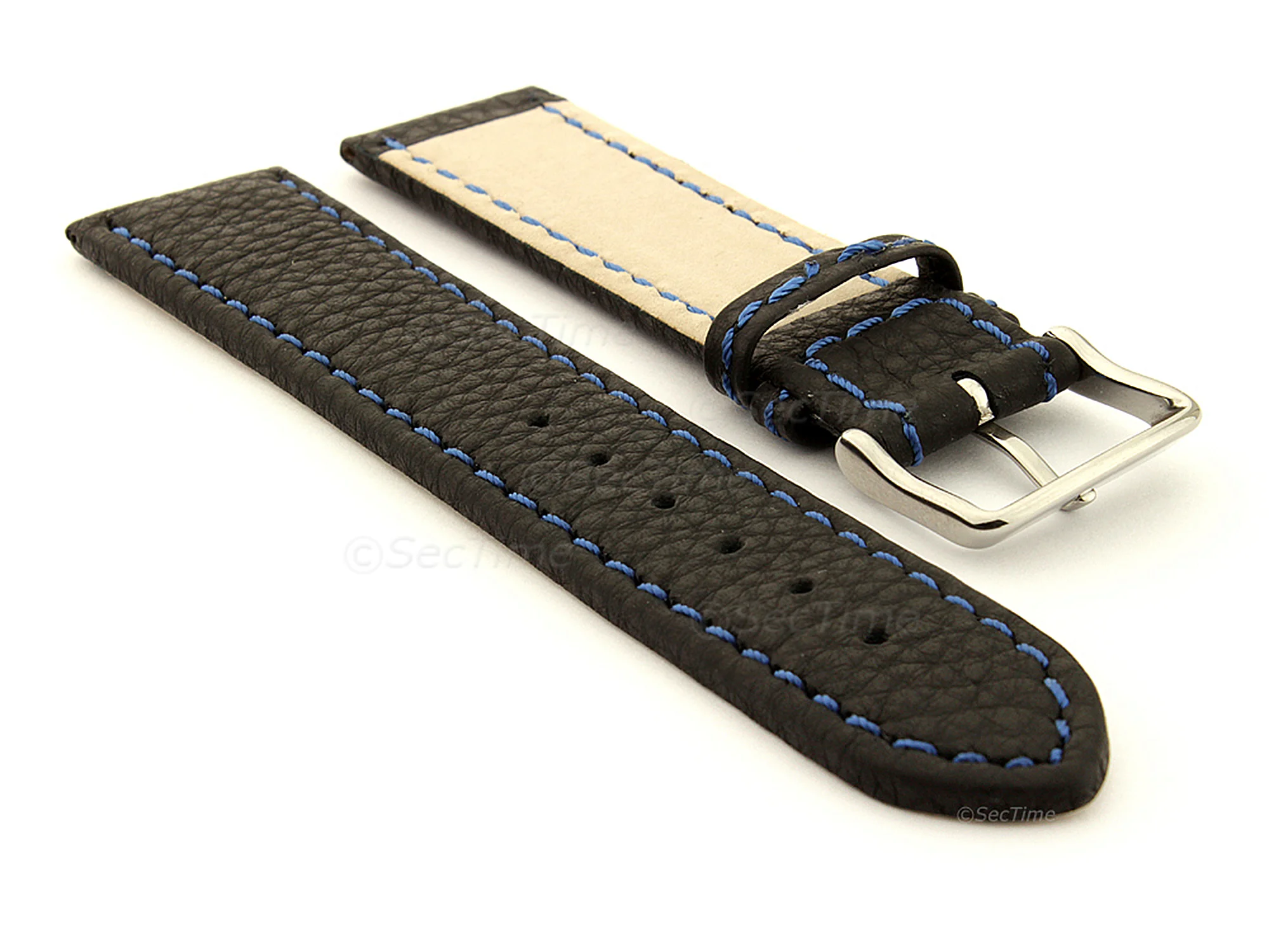 (image for) Leather Watch Band Kana Black / Blue 20mm (1)