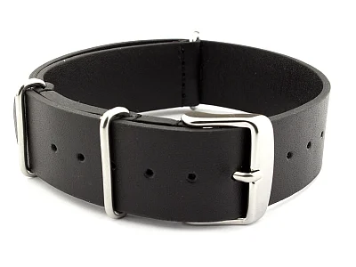 (image for) Leather NATO Watch Strap Band (3 rings) Black 20mm (1)