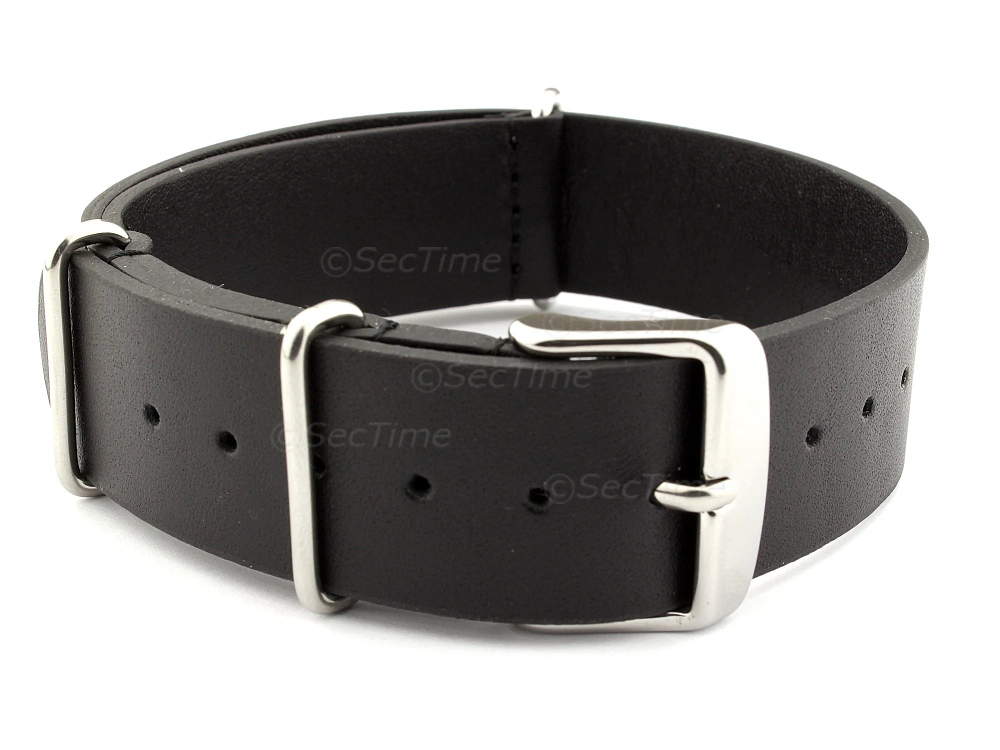 (image for) Leather NATO Watch Strap Band (3 rings) Black 20mm (1)