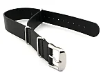 (image for) Leather NATO Watch Strap Band (3 rings) Black 22mm