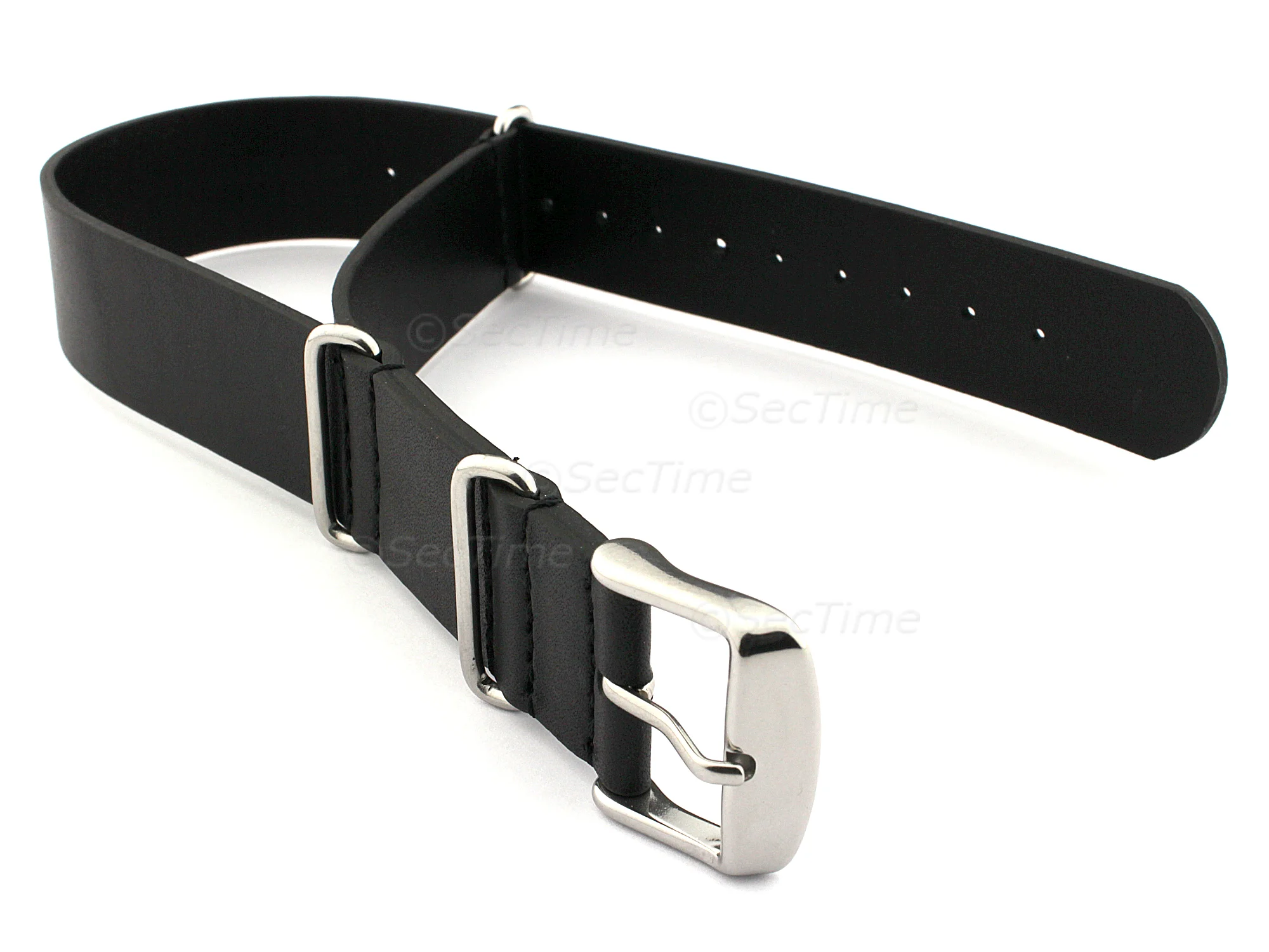 (image for) Leather NATO Watch Strap Band (3 rings) Black 20mm