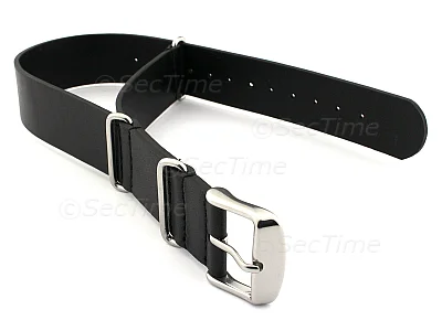 (image for) Leather NATO Watch Strap Band (3 rings) Black 18mm