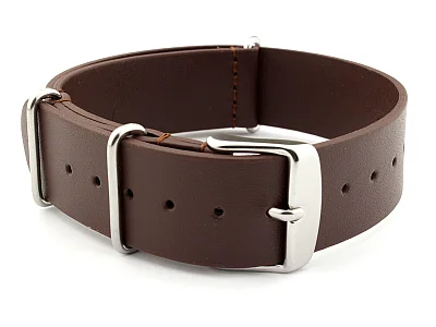 (image for) Leather NATO Watch Strap Band (3 rings) Dark Brown 22mm (1)