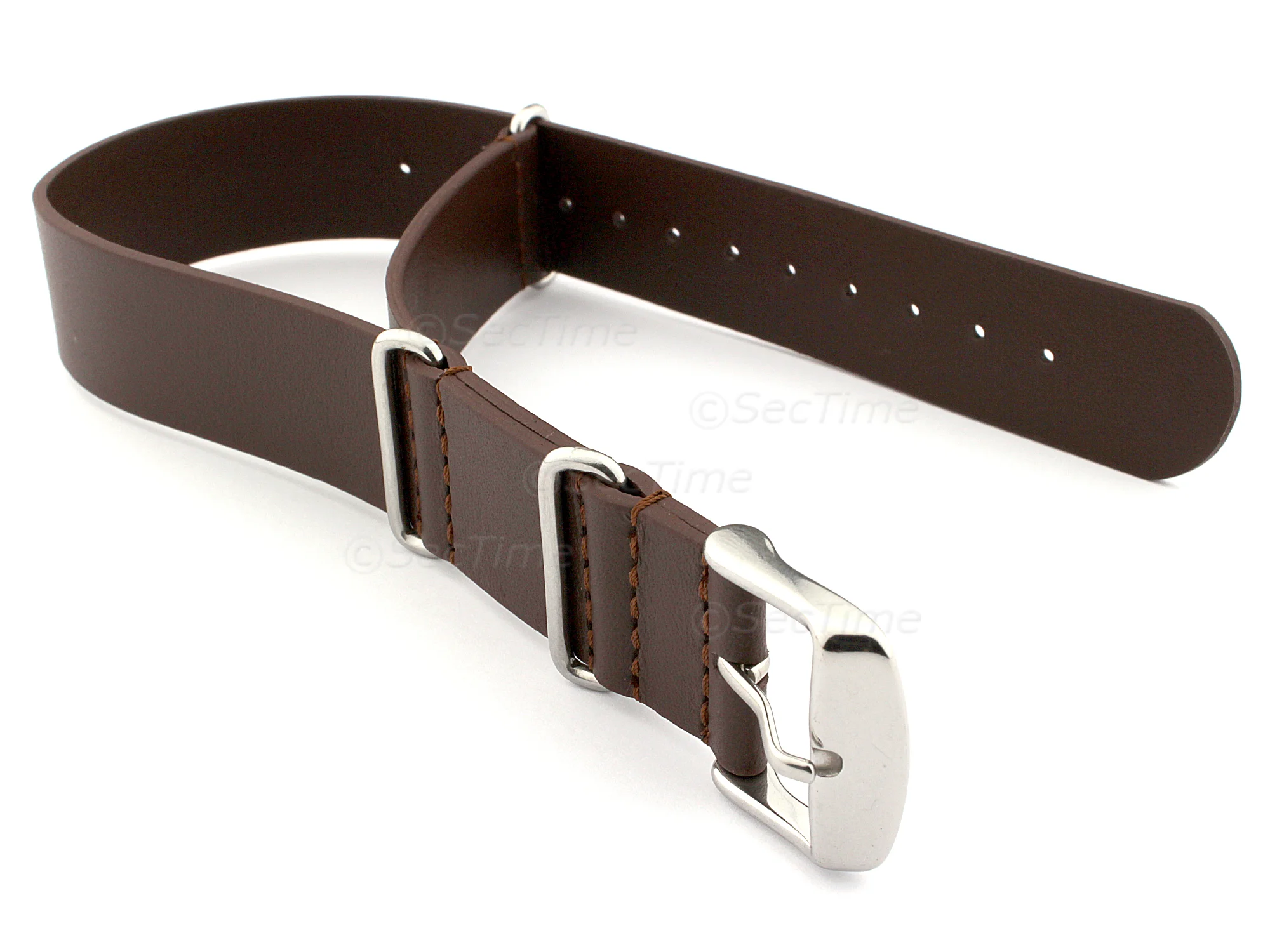 (image for) Leather NATO Watch Strap Band (3 rings) Dark Brown 22mm
