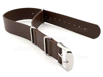 (image for) Leather NATO Watch Strap Band (3 rings) Dark Brown 20mm