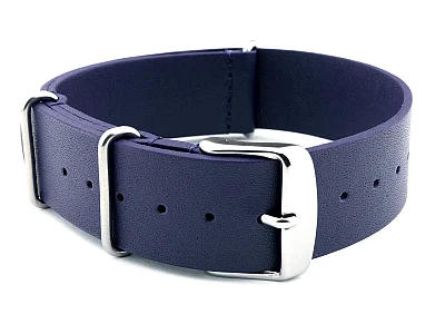 (image for) Leather NATO Watch Strap Band (3 rings) Navy Blue 20mm (1)