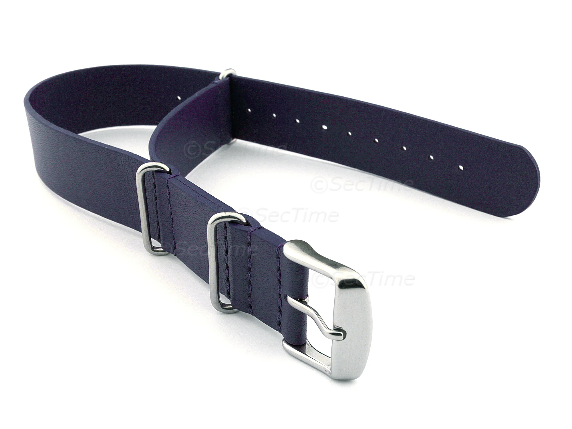 (image for) Leather NATO Watch Strap Band (3 rings) Navy Blue 20mm