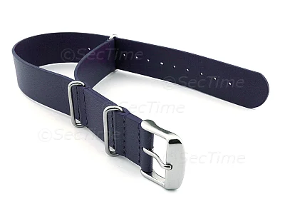 (image for) Leather NATO Watch Strap Band (3 rings) Navy Blue 22mm