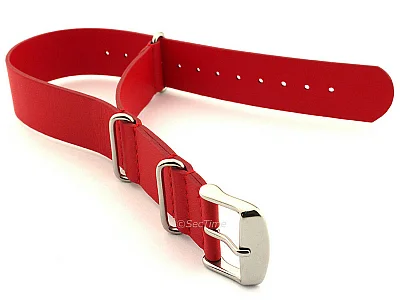 (image for) Leather NATO Watch Strap Band (3 rings) Red 18mm