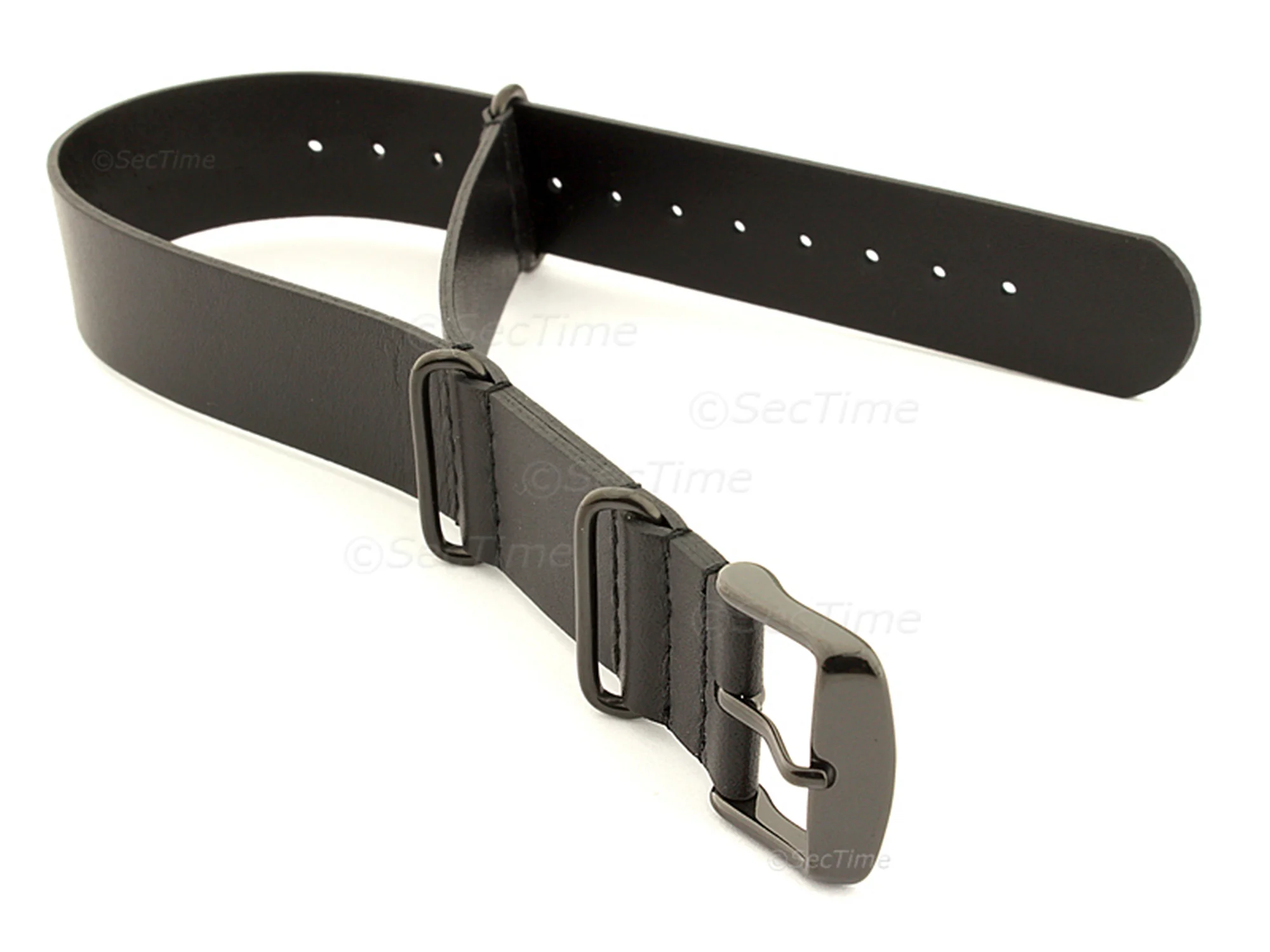 (image for) Genuine Leather Nato Watch Strap PVD Hardware Black 22mm (1)