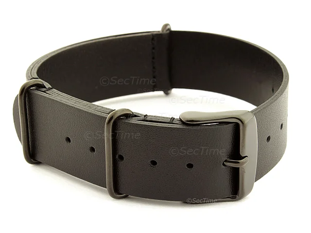 (image for) Genuine Leather Nato Watch Strap PVD Hardware Black 22mm