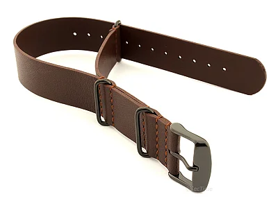 (image for) Genuine Leather Nato Watch Strap PVD Hardware Dark Brown 22mm (1)