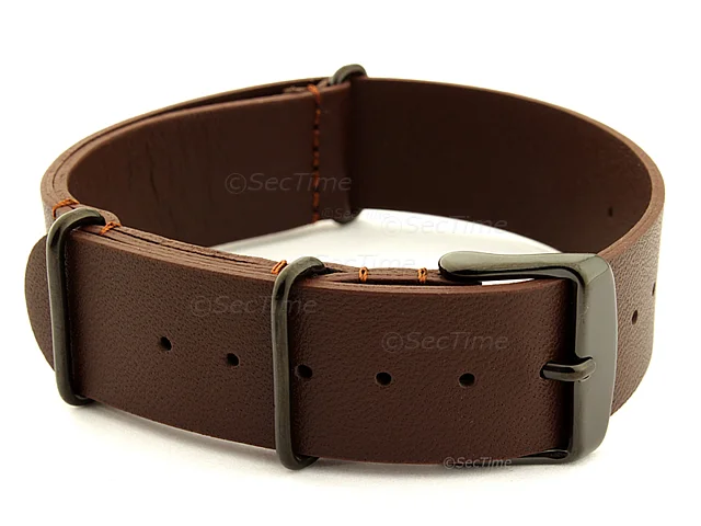 (image for) Genuine Leather Nato Watch Strap PVD Hardware Dark Brown 22mm