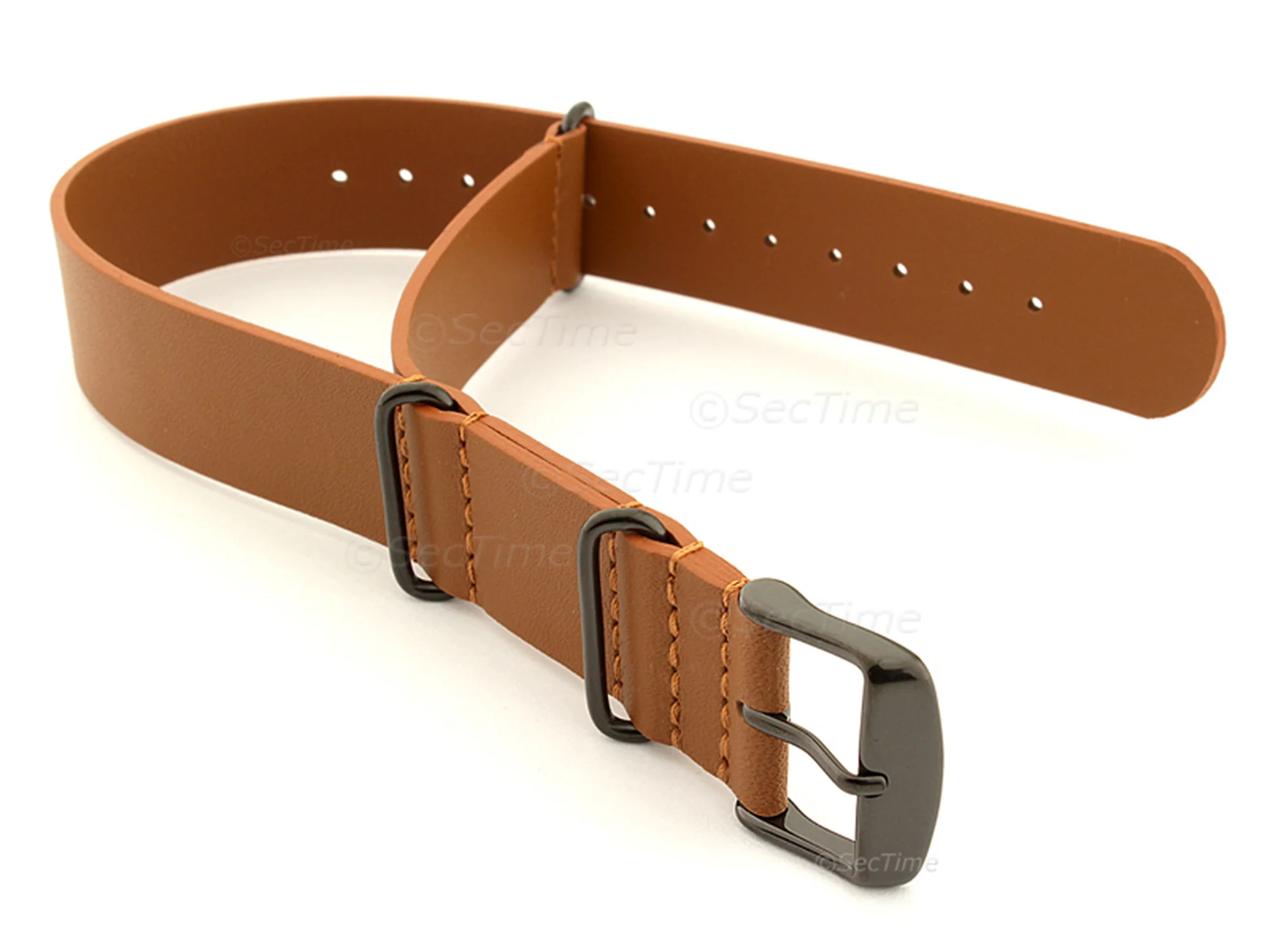 (image for) Genuine Leather Nato Watch Strap PVD Hardware Brown 22mm (1)