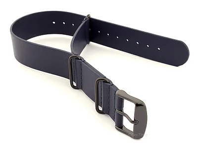 (image for) Genuine Leather Nato Watch Strap PVD Hardware Navy Blue 22mm (1)