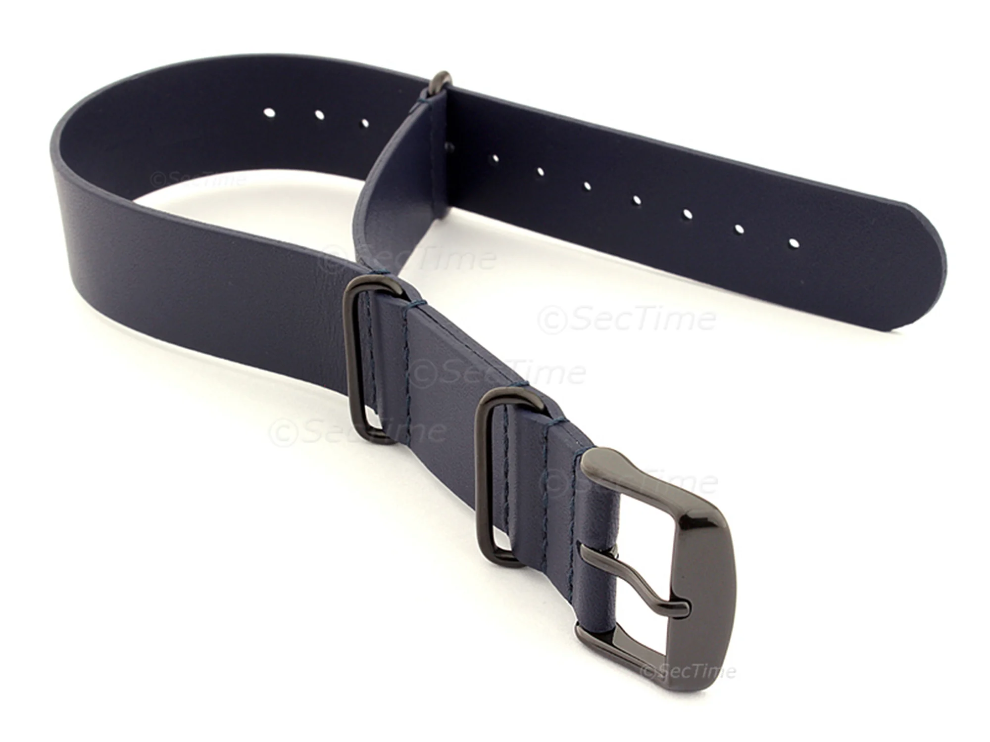 (image for) Genuine Leather Nato Watch Strap PVD Hardware Navy Blue 22mm (1)