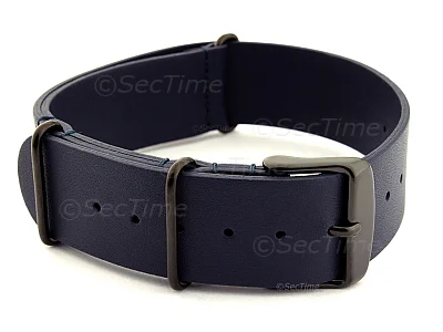(image for) Genuine Leather Nato Watch Strap PVD Hardware Navy Blue 24mm