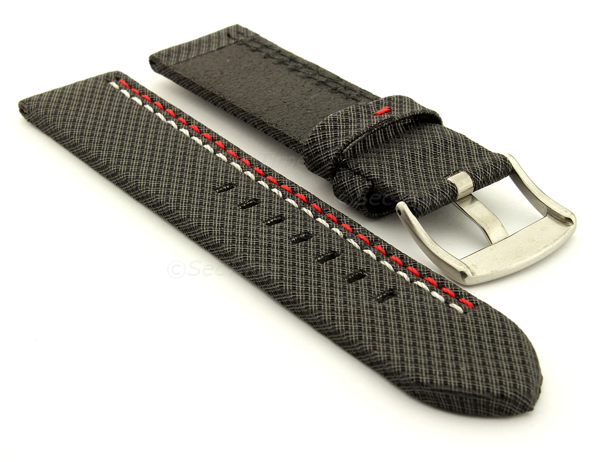 (image for) Waterproof Synthetic Watch Strap LYON, Cowhide Lining Black 22mm (1)