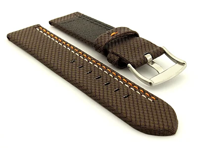 (image for) Waterproof Synthetic Watch Strap LYON, Cowhide Lining Dark Brown 22mm (1)