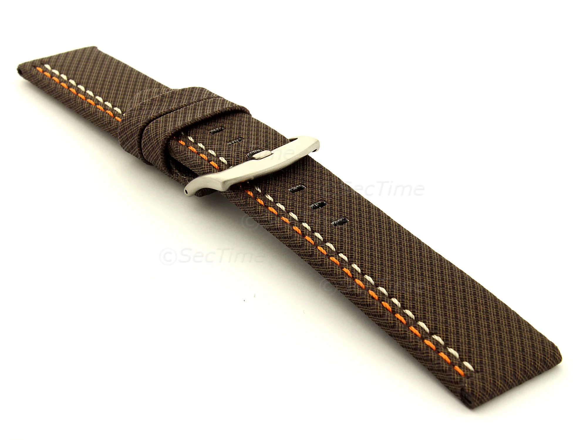 (image for) Waterproof Synthetic Watch Strap LYON, Cowhide Lining Dark Brown 22mm (2)