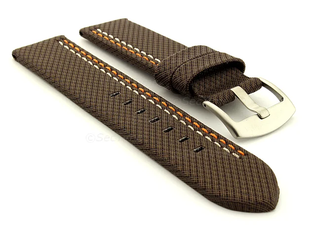 (image for) Waterproof Synthetic Watch Strap LYON, Cowhide Lining Dark Brown 22mm
