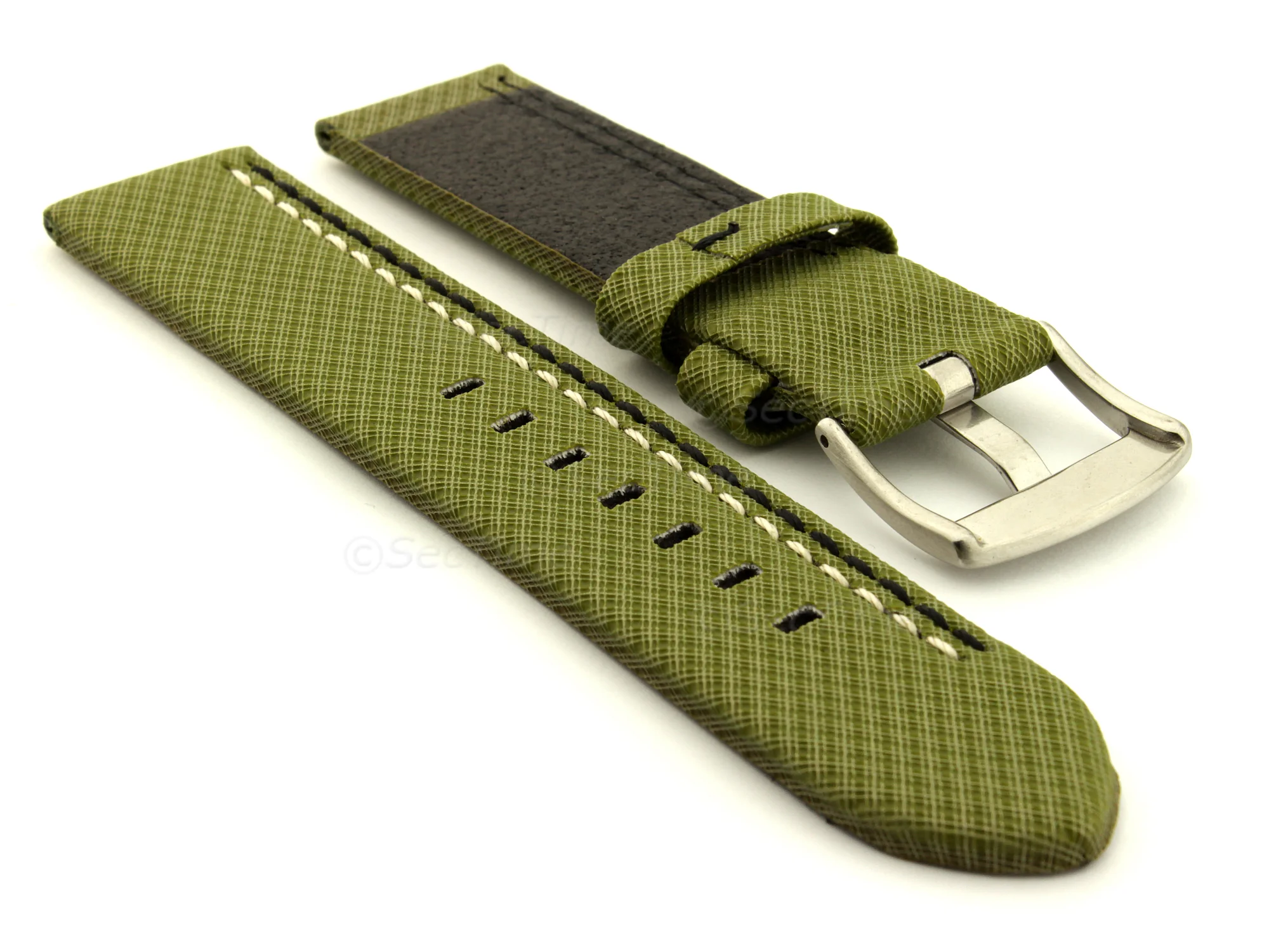 (image for) Waterproof Synthetic Watch Strap LYON, Cowhide Lining Green 22mm (1)