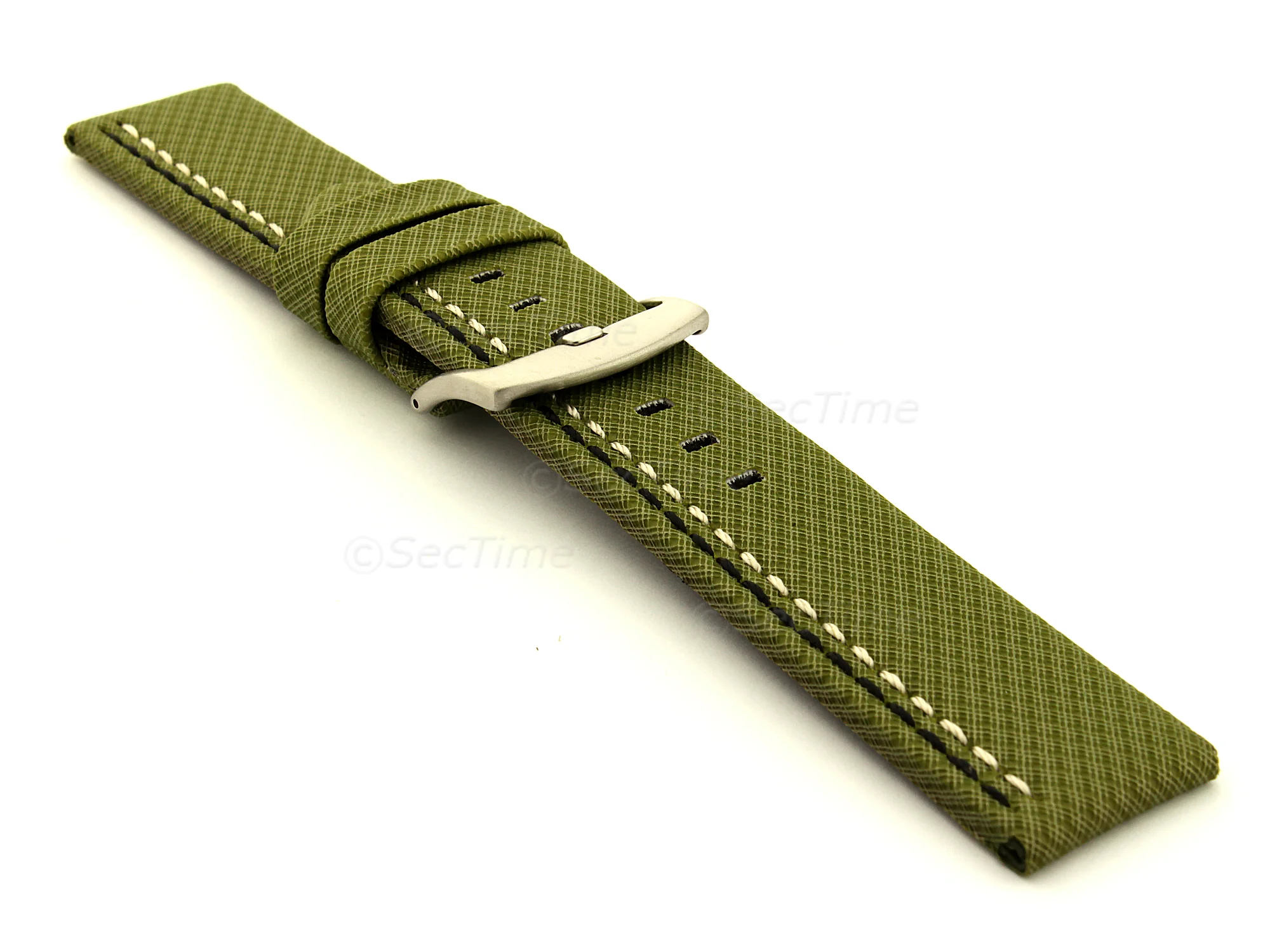 (image for) Waterproof Synthetic Watch Strap LYON, Cowhide Lining Green 22mm (2)