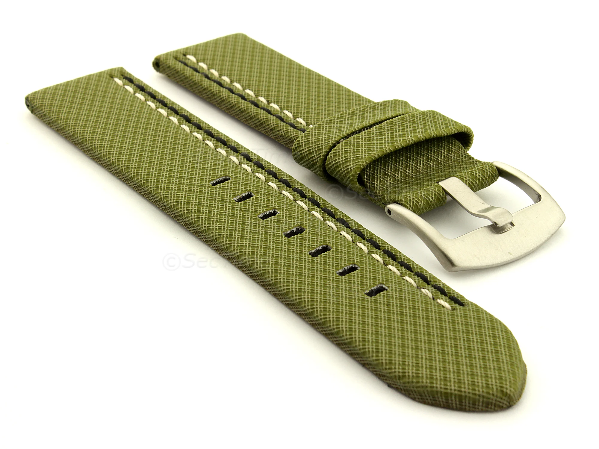 (image for) Waterproof Synthetic Watch Strap LYON, Cowhide Lining Green 22mm