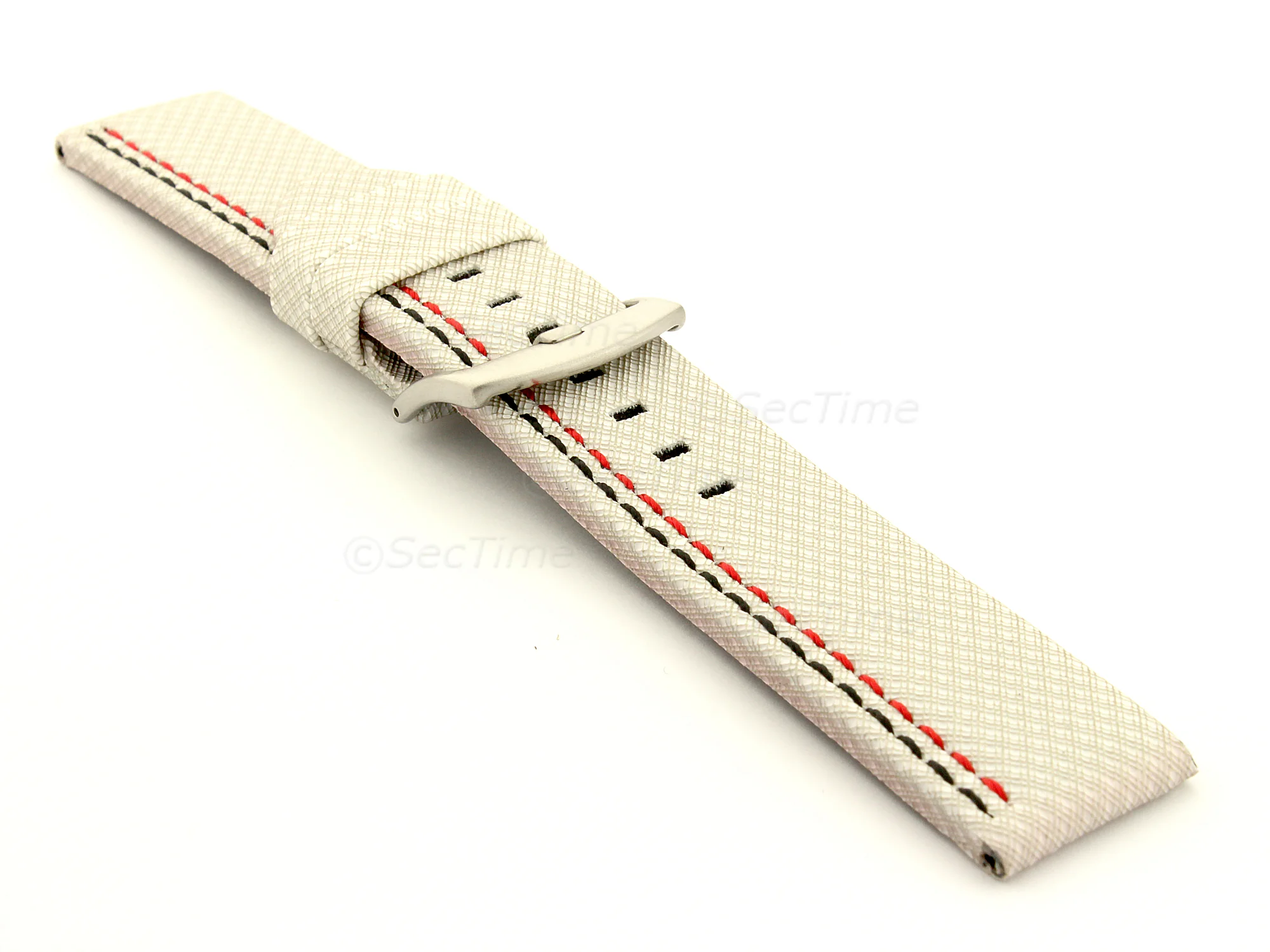 (image for) Waterproof Synthetic Watch Strap LYON, Cowhide Lining White 20mm (2)