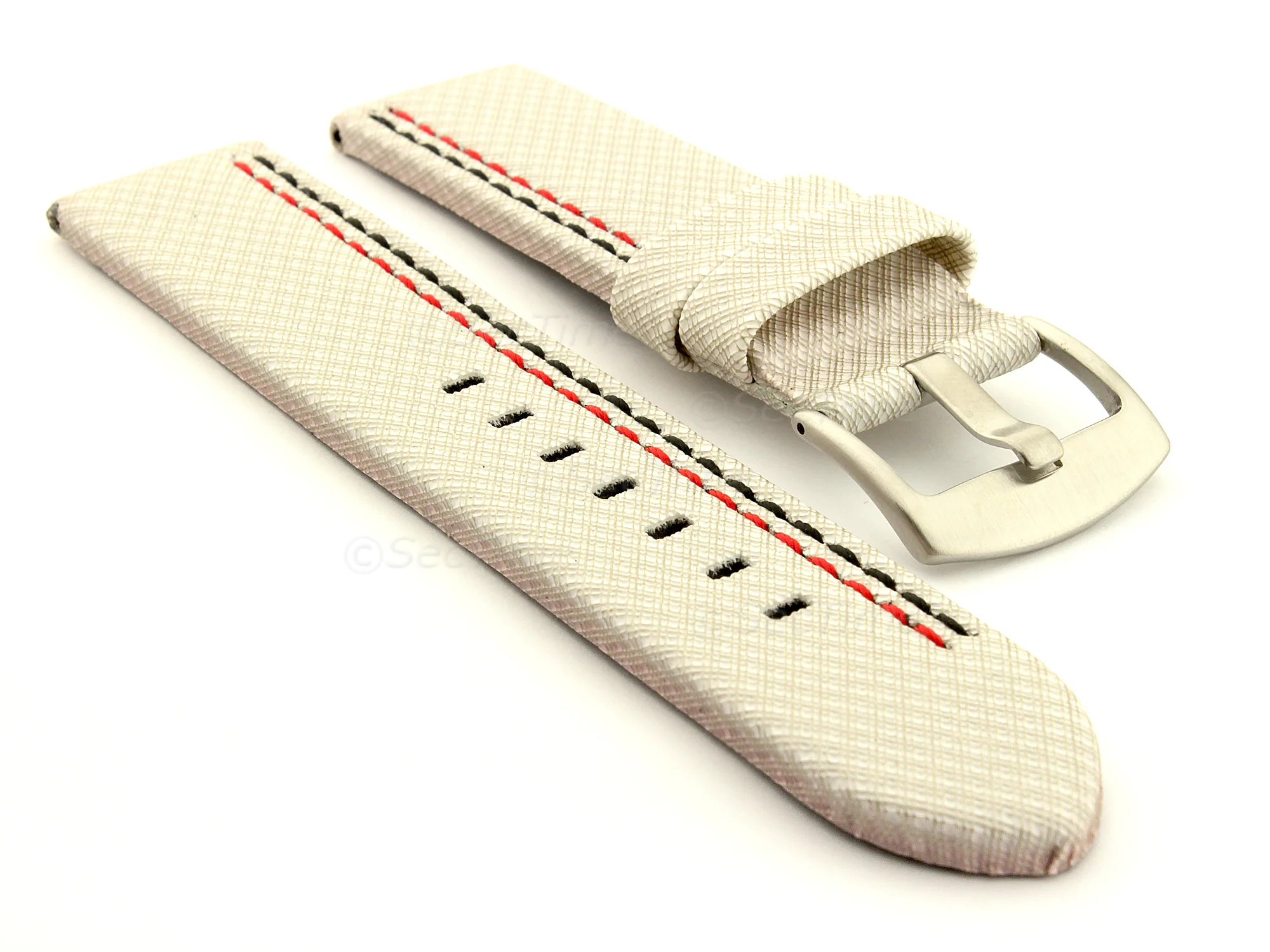 (image for) Waterproof Synthetic Watch Strap LYON, Cowhide Lining White 20mm