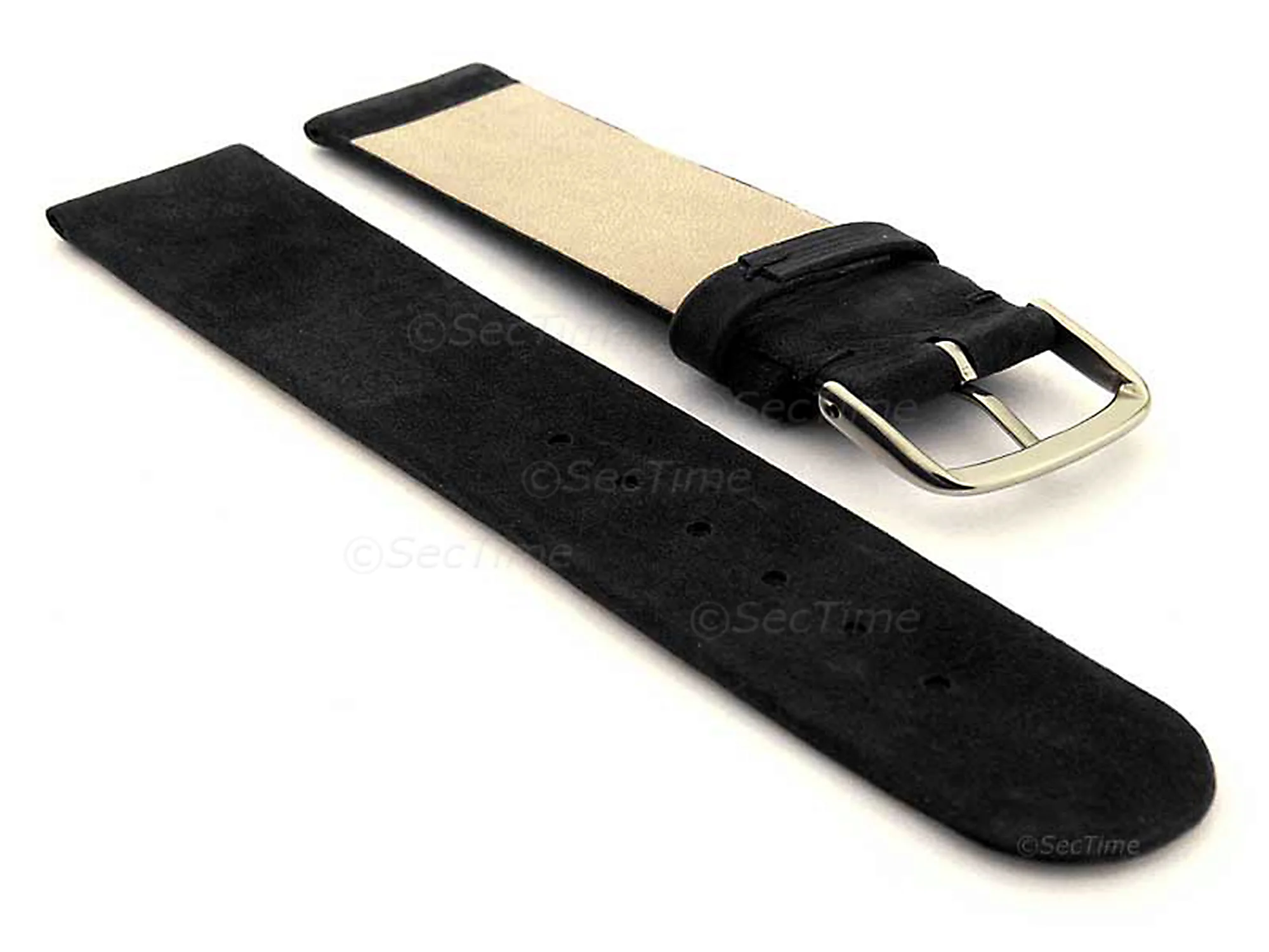 (image for) Suede Genuine Leather Watch Strap Malaga Black 12mm (1)