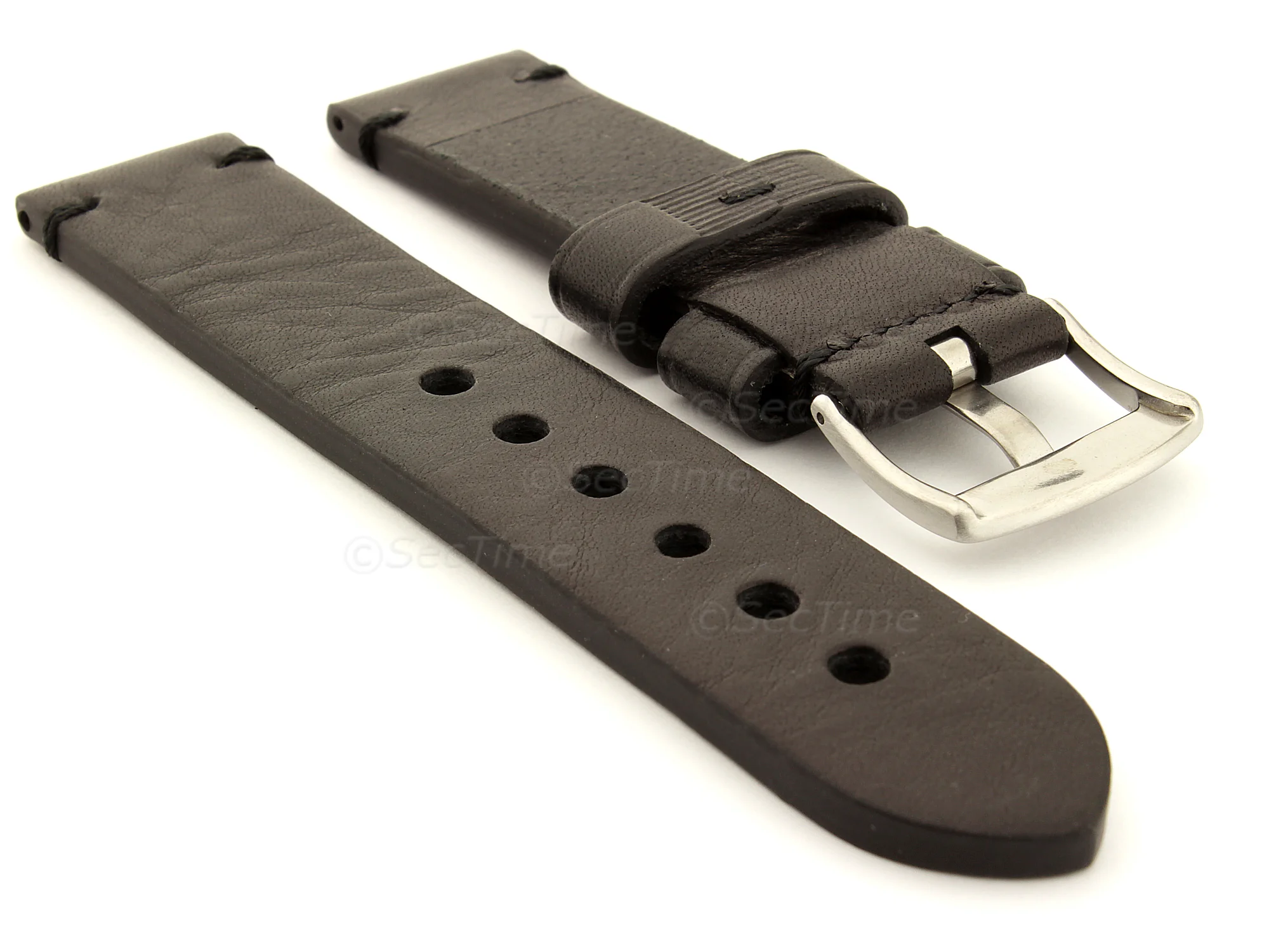 (image for) Leather Watch Strap Maracana Black 26mm (1)
